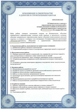 Приложение к свидетельству о допуске к строительным работам Новодвинск СРО в строительстве